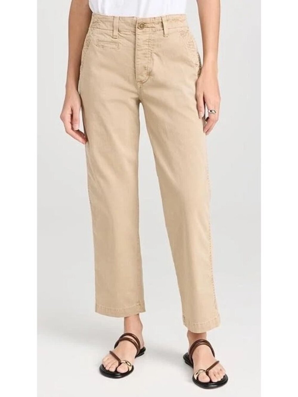 AMO LILLIAN CROP CHINO COTTON TROUSERS 27 KHAKI casual button fly straight